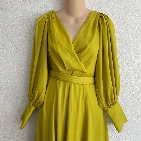 NEW Banana Republic Blouson-Sleeve Citron Green Celestial Maxi Dress 2 Petite - Picture 4 of 9